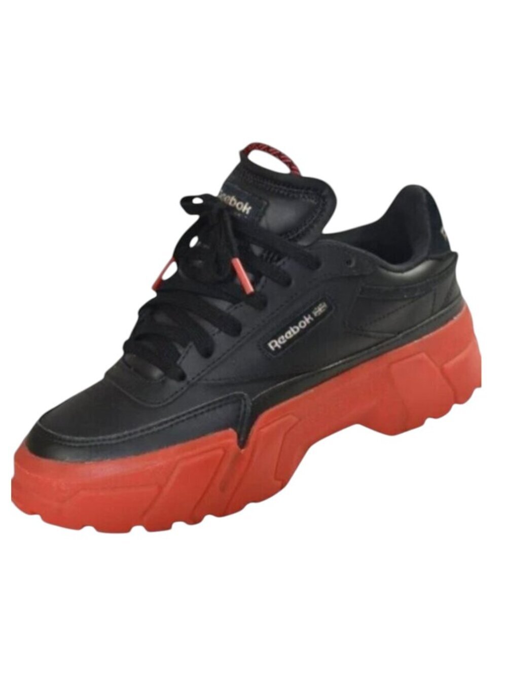 Reebok Club C Cardi Black Contrast Red Platform Leather Lace-Up, Size 6.5